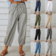 Ladies Plus Size Cargo Trousers Womens Elastic Waist Cuffed Pants Summer Joggers