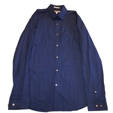 Express Mens Extra Slim Fit Navy Blue Polka Dot Button Shirt L Business Casual