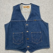 Vintage 80s Wrangler L Blue Denim Jean Cowboy Western Button Vest Made in USA