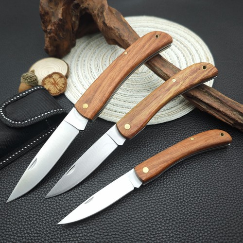 Simple Folding Wooden Wood Handle Pocket Knife EDC Slip Joint Drop Point Blade - Picture 7 of 18