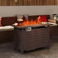 Brown 40 In. Metal Rectangular Propane Gas Fire Pit Table With Lid, Volcanic And