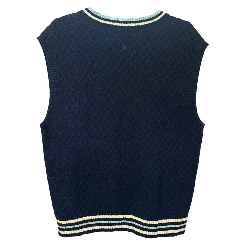 Chaleco Suéter Wilson Tenis Hombre Grande Varsity Rayas Preppy Academia Azul Marino Multi Foto 3 de 4