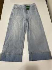 Halara Flex High Waisted Rolled Hem Wide Leg Jeans Light Blue Denim L