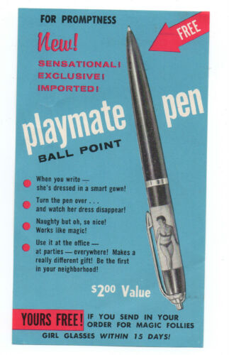 1950s Advertising Flier for the Playmate Ball Point Pen Clothes Disappear - 第 1/1 張圖片