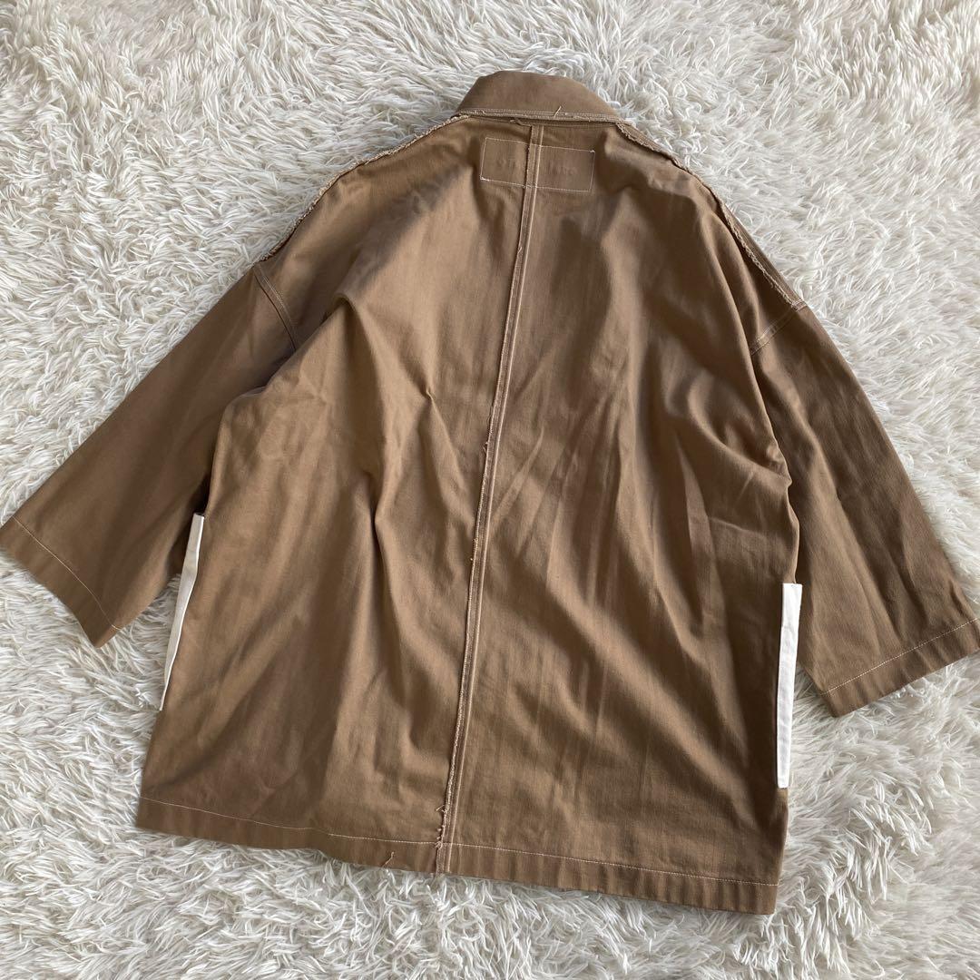 Osakentaro Short Coat, Free Size, Cotton, White Brown, Used Osakentaro Short Coat, Free Size, Cotton, White Brown, Used