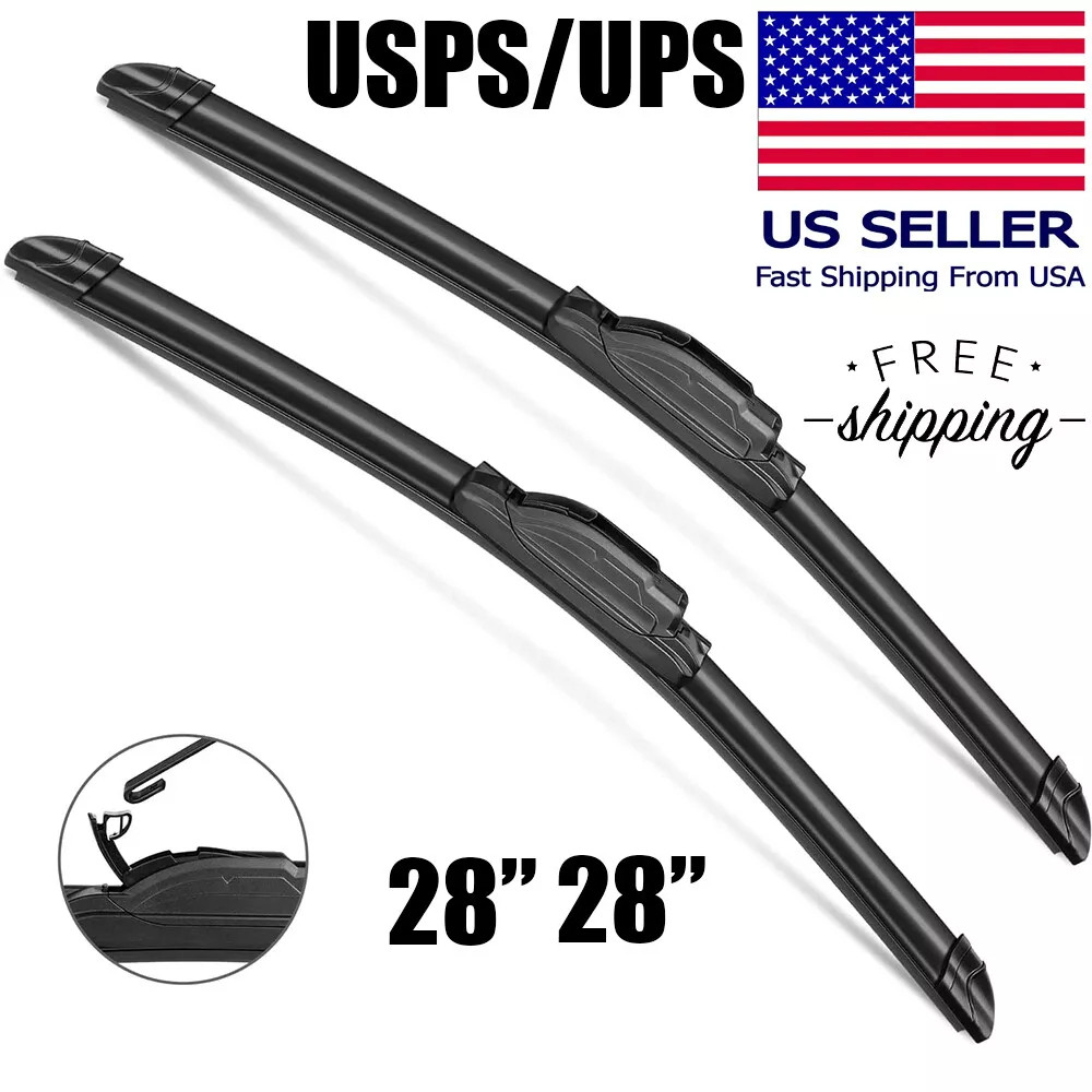 All Season 28"&28" Inch Bracketless Windshield Wiper Blades J U HOOK (Set of 2)