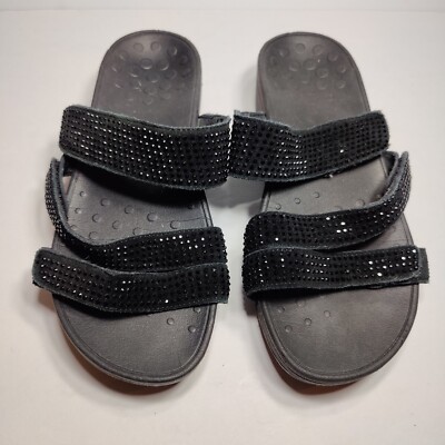 Vionic Alexis Black Suede Embellished Bling Adjustable Straps