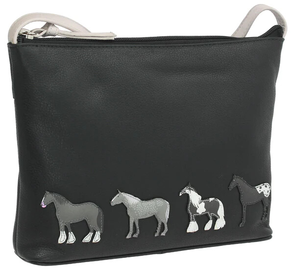 Mala Leather Best Friends Horses Cross Body Shoulder Handbag Dust Bag Black 7218