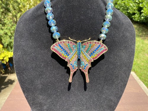 Beaded Crystal Butterfly Necklace 