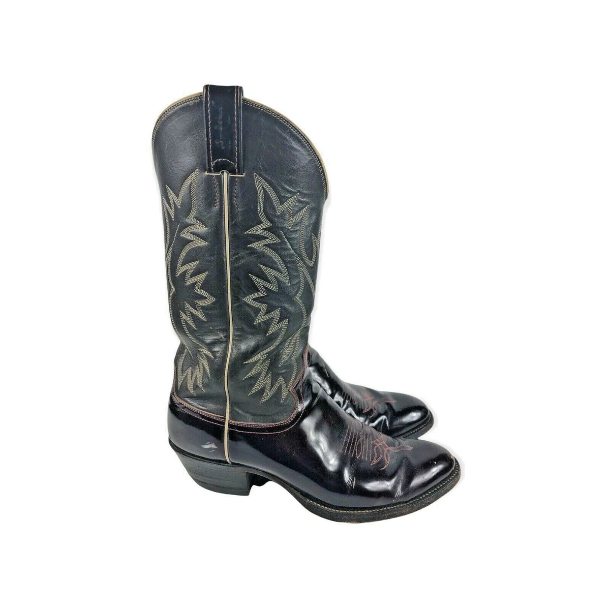 Justin Cowboy Boots 9.5 9 1 2 D Dark Navy Blue Dk Burgundy Leather Embroidered