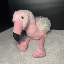 Aurora Plush Pink Flamingo Furry White Wings Black Tip Beak 15" Toy Pet Lovey