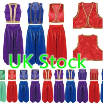 UK Kids Boys Vest Tops & Harem Bloomers Pants Arabian Prince Costume Character