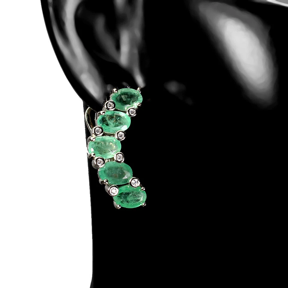 925 Sterling Silver Earrings Oval Emerald 6x4mm Simulated Cz Gemstone Jewelry - Image 2 of 4