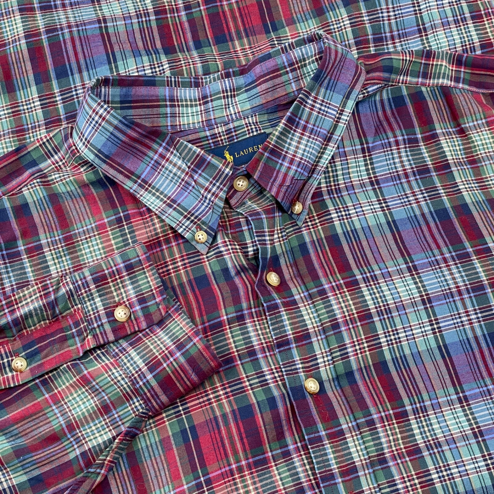 Ralph Lauren camicia uomo 3XB manica lunga cotone bottoni pony plaid