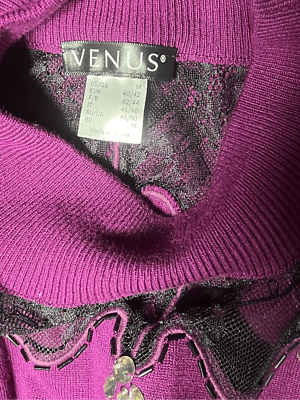 Venus Purple Lace Detail Sweater Dress Rhinestone Embellished Medium | eBay