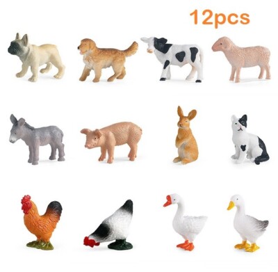 12pcs Dog Pig Hen Cow Cat Animal Toy PVC Action Figure Doll Kids Toys Party Gift