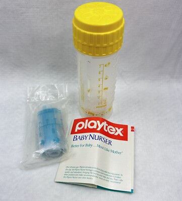 Vtg Playtex Nurser FLAT Top Nipple Drop In 8oz Yellow Baby Bottle With 10  Liners