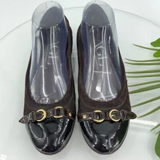 AGL Italy Women's Monika Flats Size 39 9 Cap Toe Brown Black Leather Shoe