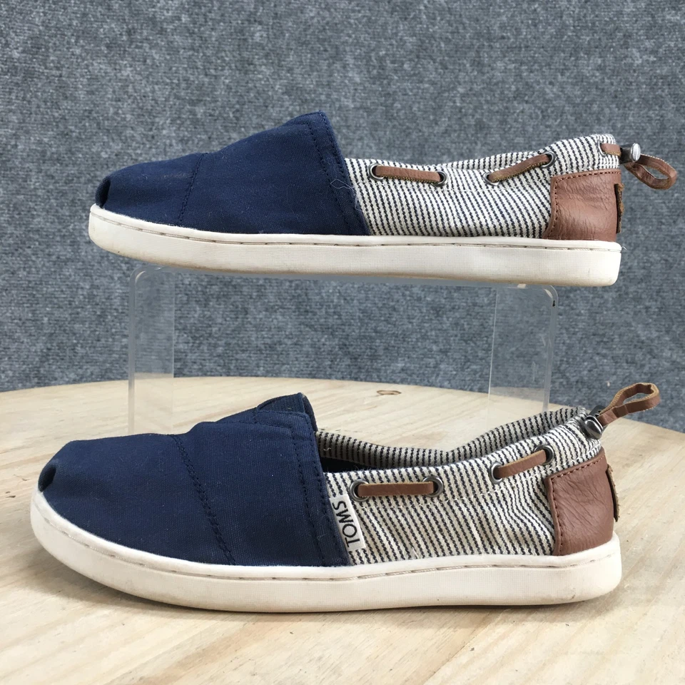 TOMS Zapatos Jóvenes 2 Niños Bimini Informales Sin Cordones Rayas Mocasines Planos Tela Azul Foto 2 de 4