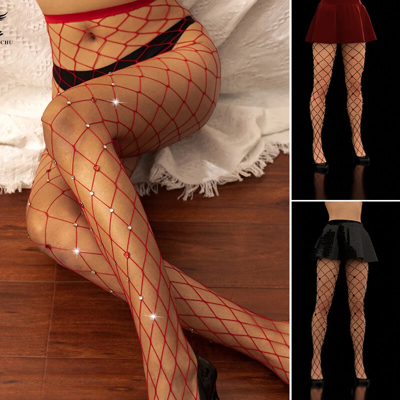 Sexy Medias Medias Estrás Red Calcetines Malla Cristal Mujer Red Pantimedias Foto 2 de 4