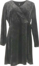 Halston Black Crushed Velvet Blouson Sleeve Dress Size Petite Large