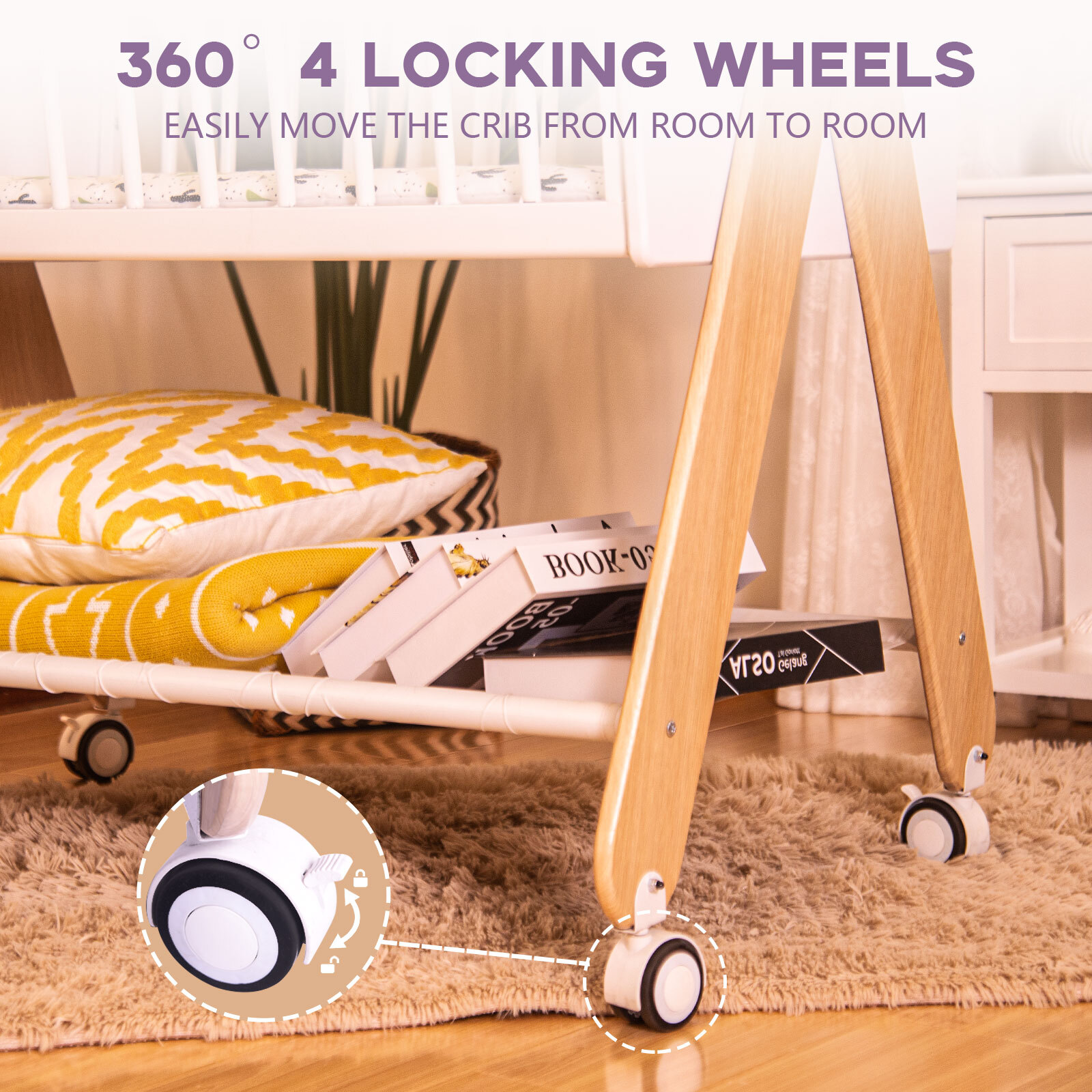 Wooden Bedside Bassinet Sleeper, Baby Crib Bassinet w Storage Included Bassinet