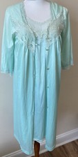 VTG JC Penney Blue Button Down Robe Set Sheer Lace Nightgown Sz S