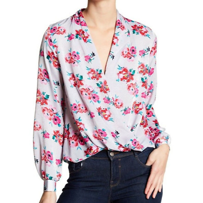 LUSH Deep Surplice Crossover Floral Blouse size Small
