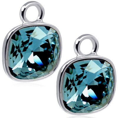 Charm Anhänger 2 Stück 925 Sterling Silber Denim Blue für Creolen Markenkrist...