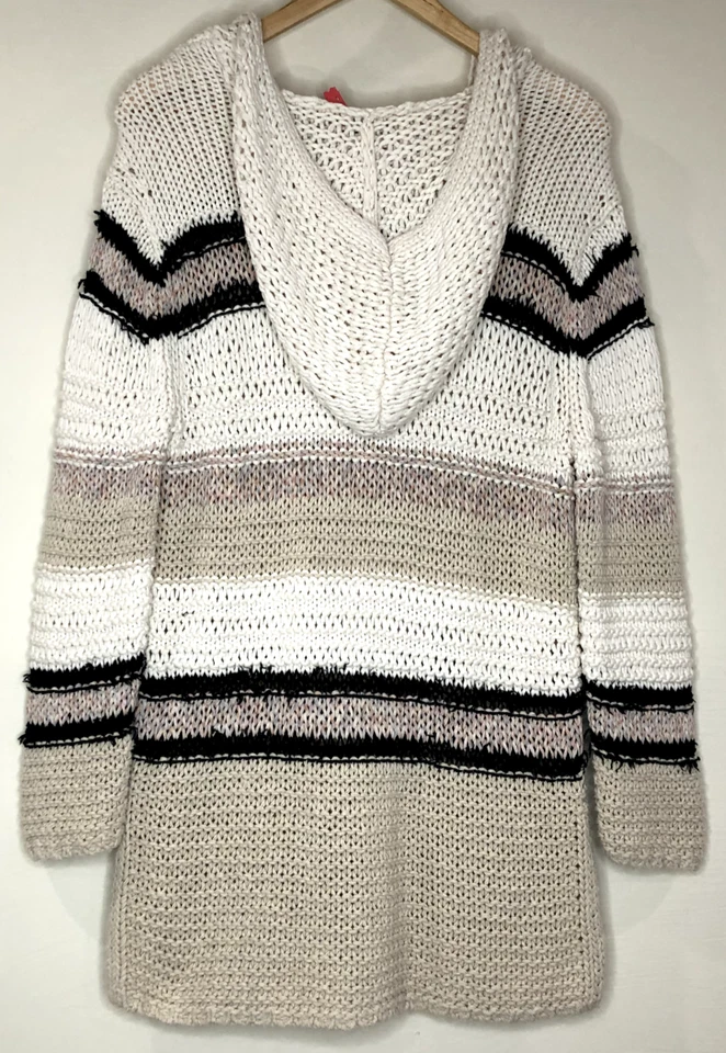 Suéter con Capucha Rag & Bone Talla S De Gran Tamaño Algodón Lino Grueso Tejido Abierto a Rayas Foto 2 de 4