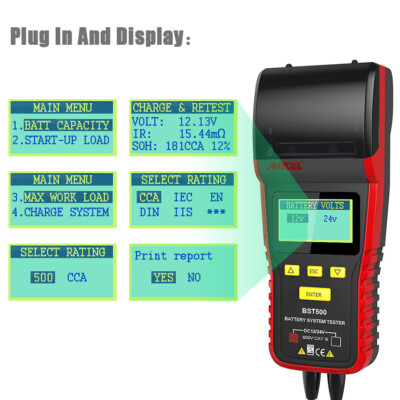 BST500 12&24V Heavy Duty Truck Car Battery Load Tester Charging System Analyzer