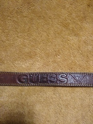 Vintage Guess Brown Belt Tooled Logo Silver Buckle Size 30  display picture 1