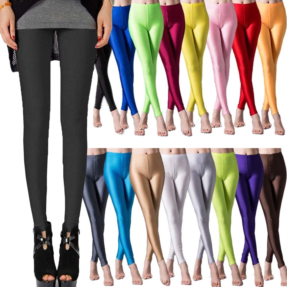 Colorful Soft Neon Leggings Stretchy Fluro Shiny Pants for Gym