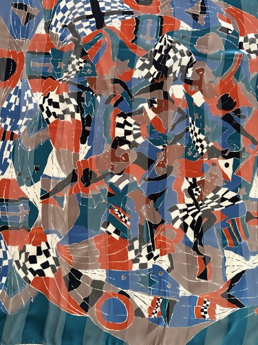 Lanvin Paris Vintage Seidentuch Mehrfarbig Moulin Rouge Tänzerinnen