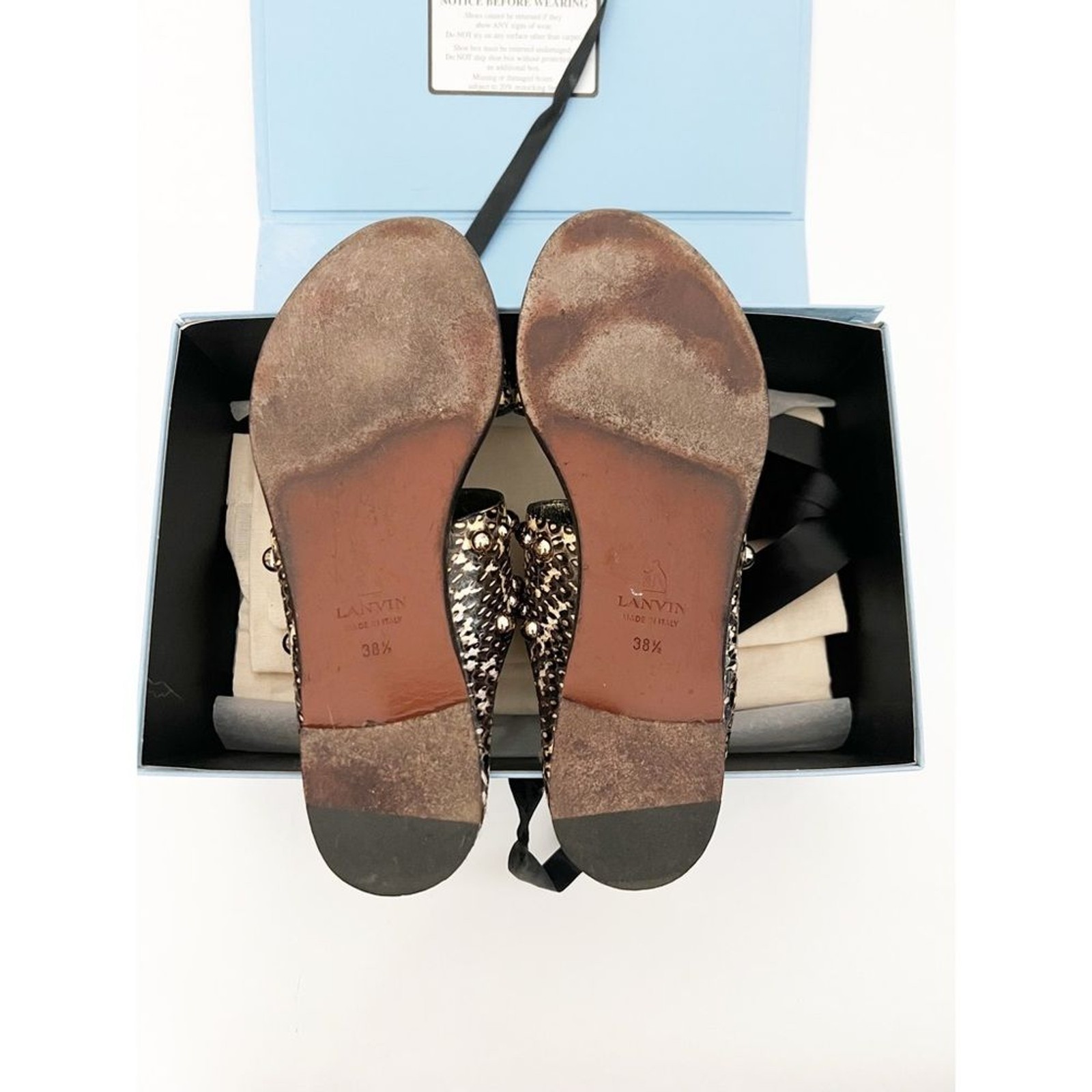 LANVIN Python Leather Double Strap Studded Flat S… - image 11