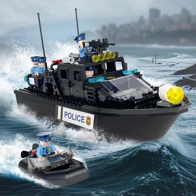 Küstenwache Tomahawk Schiff Bausteine Stadt Polizei Patrouille Boot Kinder Spielzeug Set
