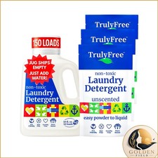 Truly Free Natural Laundry Detergent Unscented 150 Loads 3 Packs + Jug