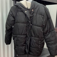Old Navy Boys Hooded Black Puffer Jacket L 10-12 Water Resistant Lined Pockets