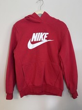 Nike Hoodie Youth Boys Large Red Pullover Swoosh Logo Fleece Sweatshirt