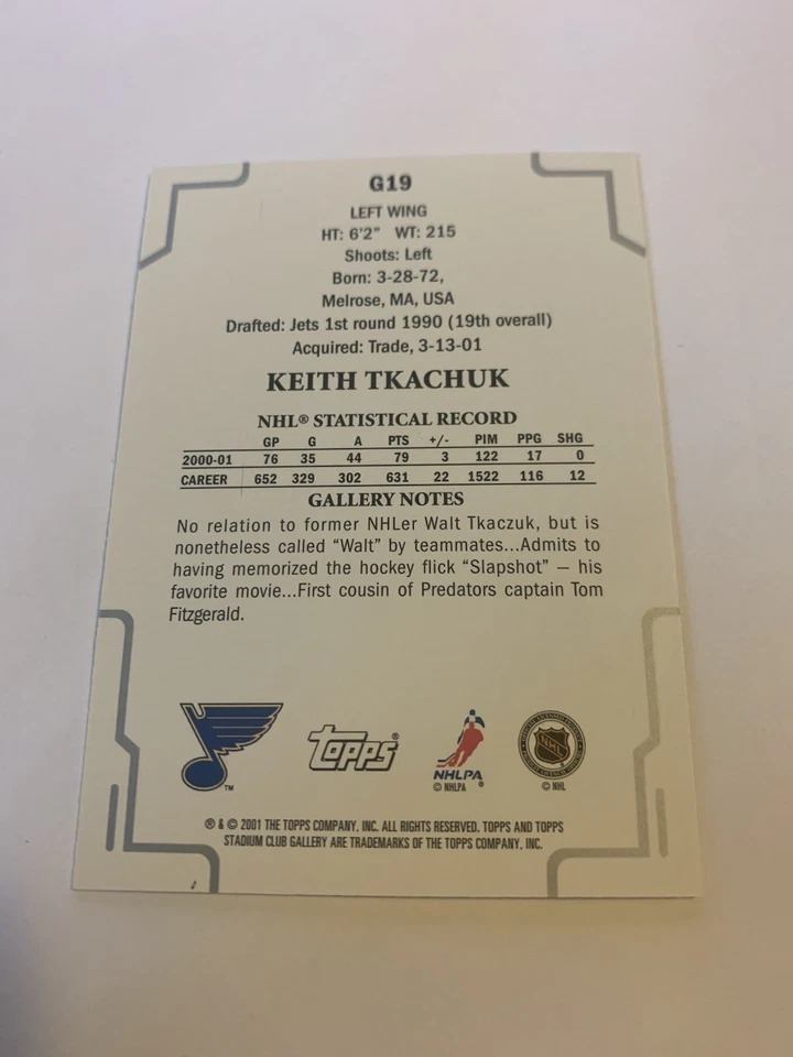 2001-02 Topps Stadium Club Gallery Keith Tkachuk #G19 - Image 2 of 2