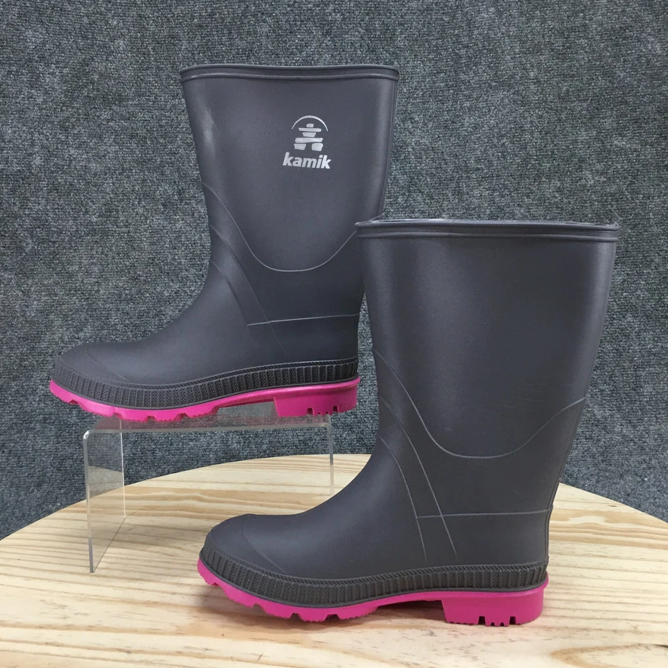 Kamik Botas de Lluvia Impermeables Juveniles 4 Pisones Alto Gris Pull On Punta Redonda Media Pantorrilla Foto 2 de 4