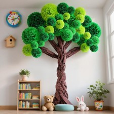 3D Classroom Tree Bulletin Board Set DIY Cardboard Tree with Paper Pom Poms K...