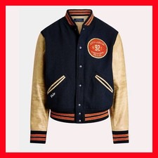 Polo Ralph Lauren Broken Wool  Leather Varsity Basketball Jacket Mens Sz Medium