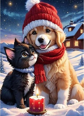 5D Diamond Painting Weihnachten Komplett, Hund Diamond Painting Set für 