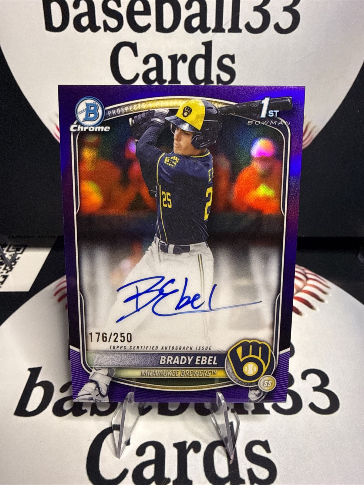 2025 Topps Bowman Draft Chrome Brady Ebel 1st Bowman Auto Purple /250 #CPA-BE
