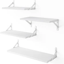 White Floating Shelves for Wall Set of 4 Different Sizes for Home Decor