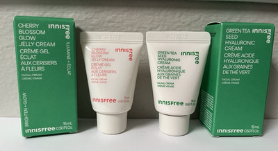 INNISFREE Cream Lot GREEN TEA SEED + CHERRY BLOSSOM GLOW JELLY .5oz/15ml Ea NIB