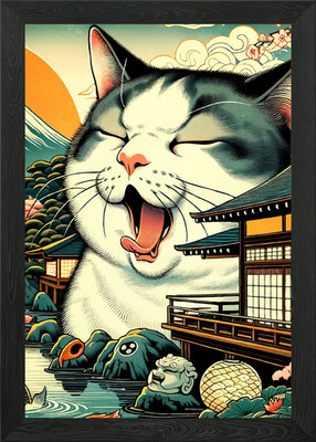 Katze Japanische Landschaft Gerahmtes Wandbild Poster Leinwanddruck Bild