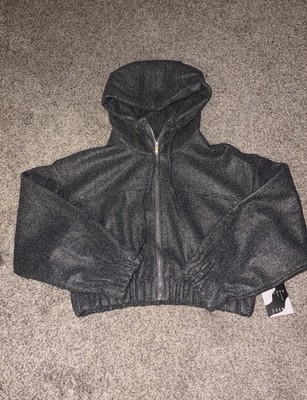 NWT- Love Poem Grey Hooded Cropped Zip Up Jacket In Large