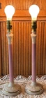 Vintage Pair of Lamps Pink & Ivory Milk Glass Gold Trim 19" Tall Gorgeous